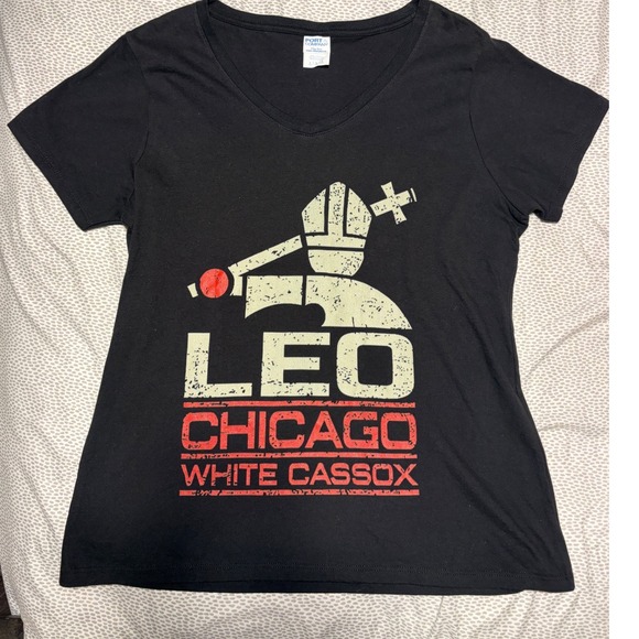 Port & Company Tops - Port & CO. Leo Chicago White Cassox V-Neck Graphic T-Shirt Black Womens L VTG